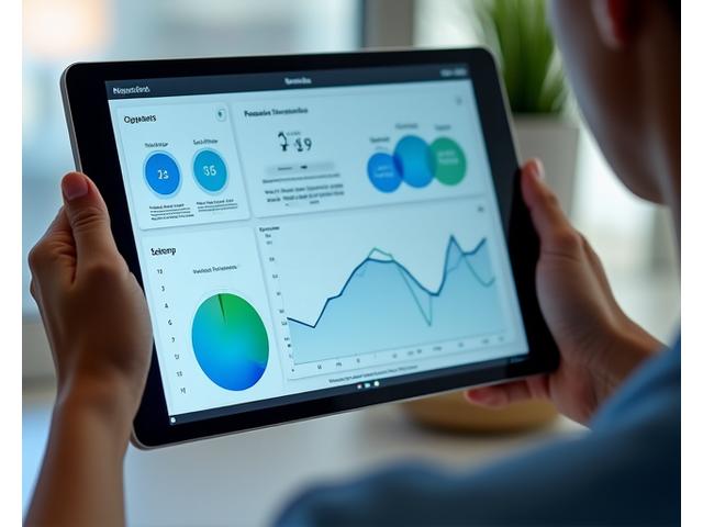 Άνθρωπος κοιτάζει μια οθόνη tablet με γραφήματα προόδου υγείας και βελτίωσης ευεξίας.